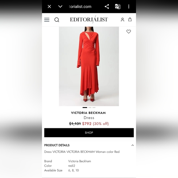 Victoria Beckham Vibrant Red Long Sleeve Dress XS - Picture 9 of 9